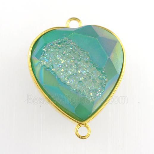 peacock green Druzy Agate heart connector