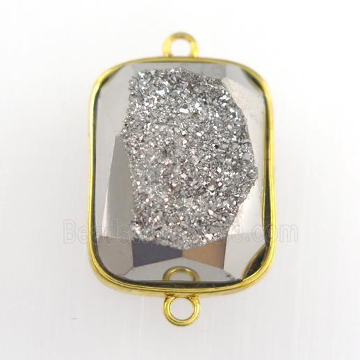 silver Druzy Agate rectangle connector