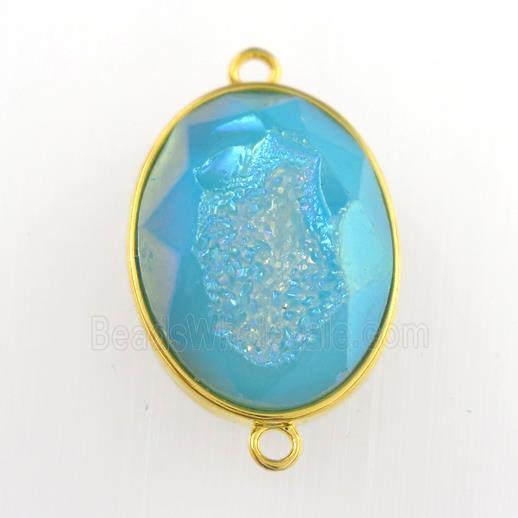 peacock blue Druzy Agate oval connector