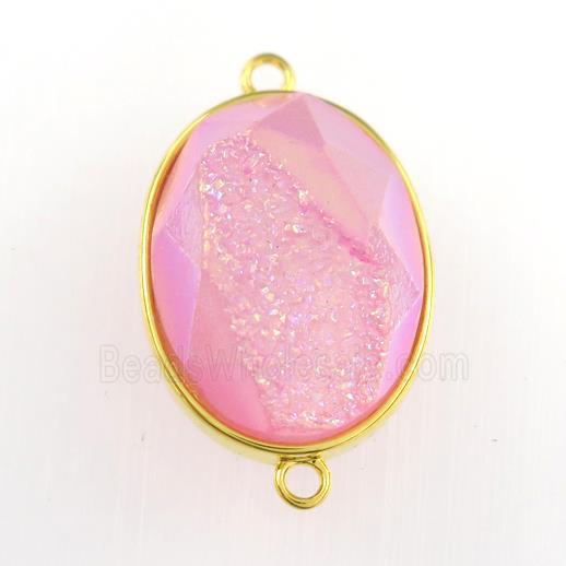 pink Druzy Agate oval connector