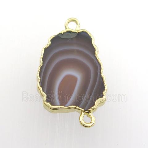 botswana agate connector, berry, gold plated