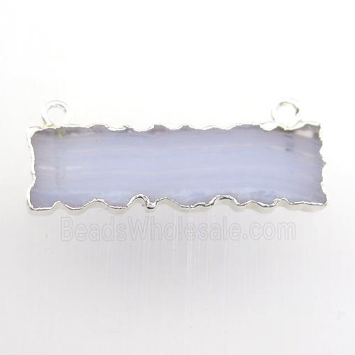 blue lace agate pendant with 2loops, rectangle, silver plated
