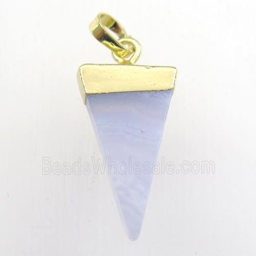 blue lace agate pendant, triangle, gold plated