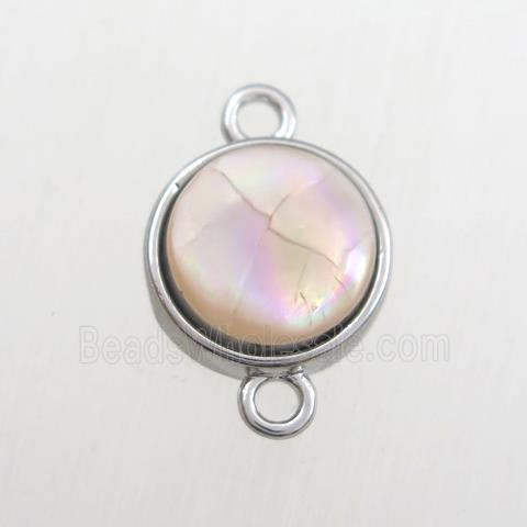 pink Paua Abalone shell connector, circle, platinum plated