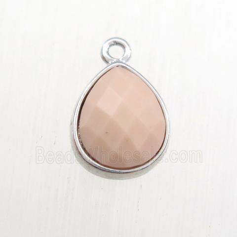 pink dye coral pendant, teardrop, platinum plated