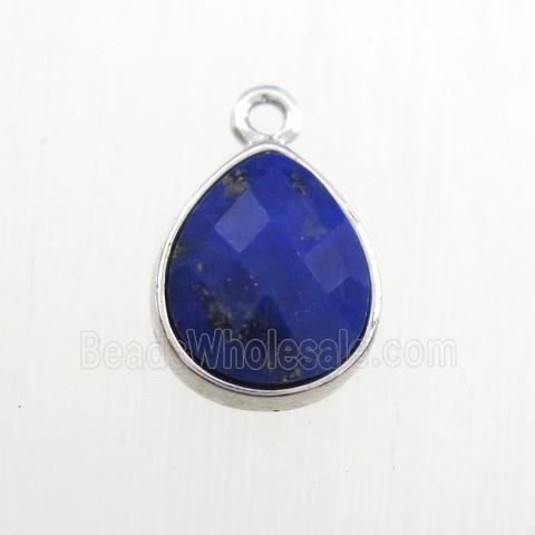 blue Lapis Lazuli pendant, teardrop, platinum plated