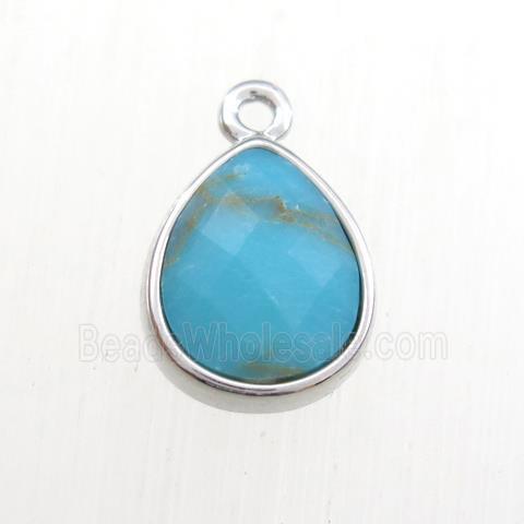 blue Turquoise pendant, teardrop, platinum plated