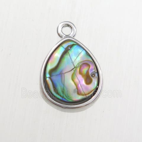 Abalone Shell pendant, teardrop, platinum plated