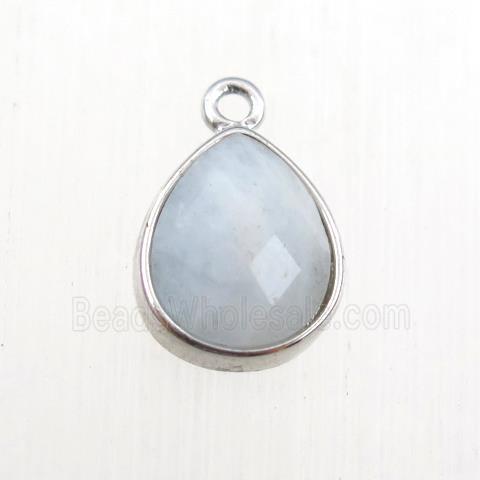 blue Aquamarine pendant, teardrop, platinum plated