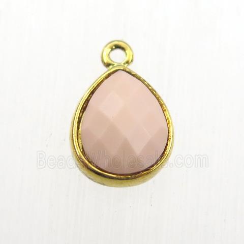 pink dye Coral pendant, teardrop, gold plated