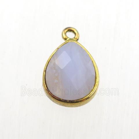 Blue Lace Agate pendant, teardrop, gold plated