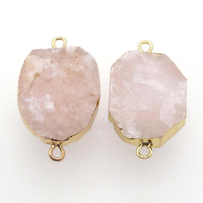 Rose Quartz connector, freeform, gold plated