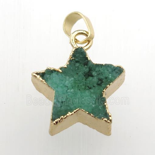 green Druzy Quartz star pendant, gold plated