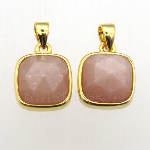 peach SunStone square pendant