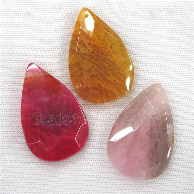 Agate pendants, faceted teardrop, mixed color