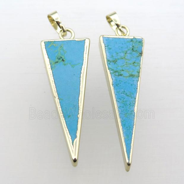 blue Turquoise triangle pendant, gold plated