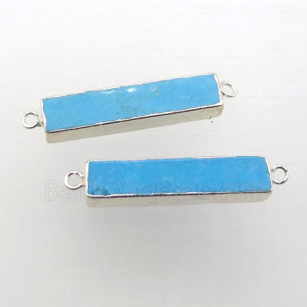 blue Turquoise rectangle connector, silver plated