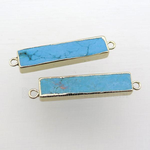 blue Turquoise rectangle connector, gold plated plated