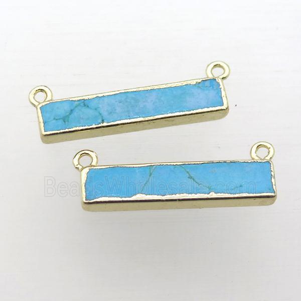 blue Turquoise rectangle pendant with 2loops, gold plated