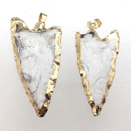 hammered Clear Quartz arrowhead pendant, gold plated