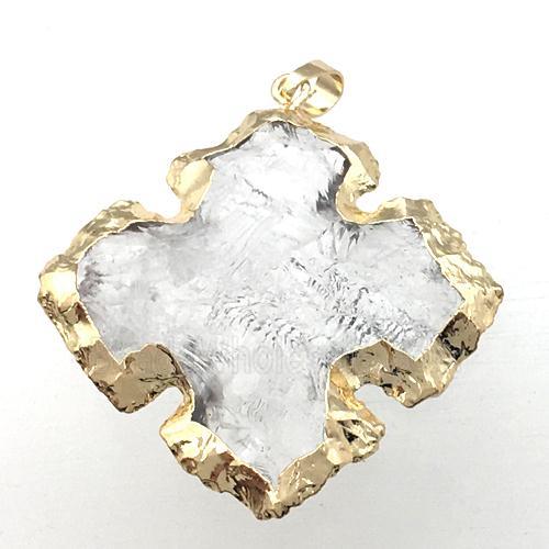 hammered Clear Quartz cross pendant, gold plated