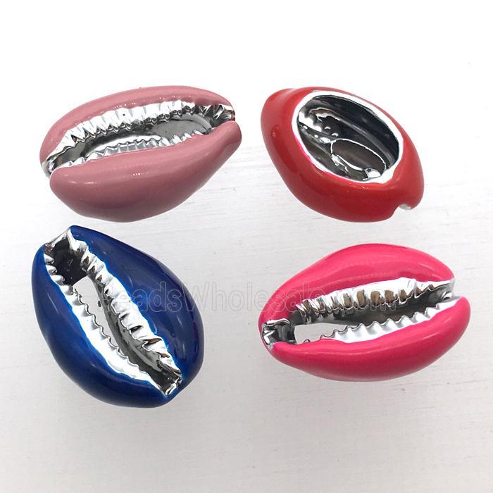 Puka Conch Shell Connector Enamel Cowrie Shell Mixed Color
