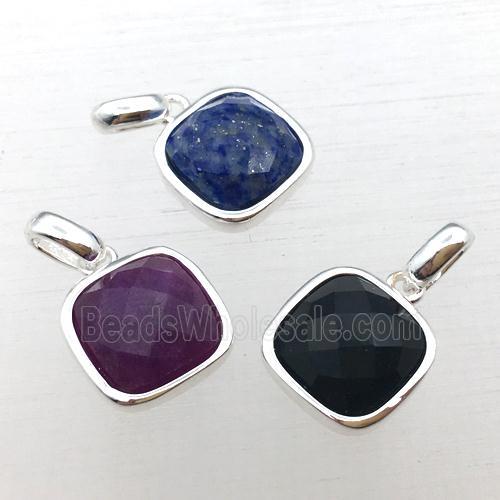 mixed Gemstone square pendant