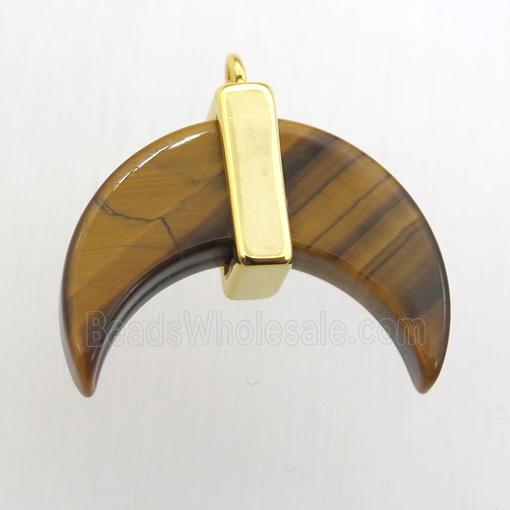 yellow Tiger eye stone crescent moon pendant