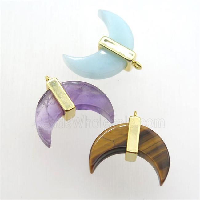 mixed Gemstone crescent moon pendant