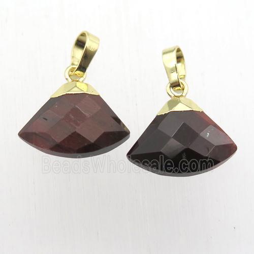 Red Tiger eye stone fan pendant, gold plated