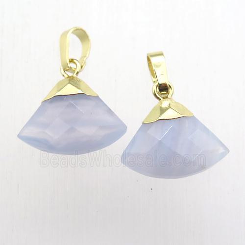 Blue Lace Agate fan pendant, gold plated
