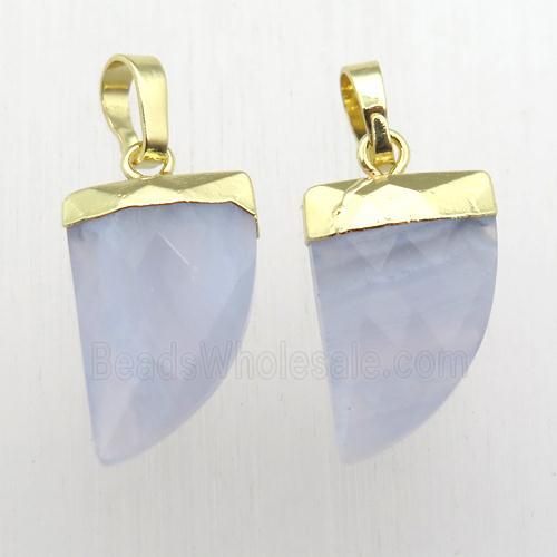 Blue Lace Agate horn pendant, gold plated
