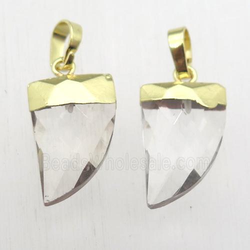 crystal glass horn pendant, gold plated