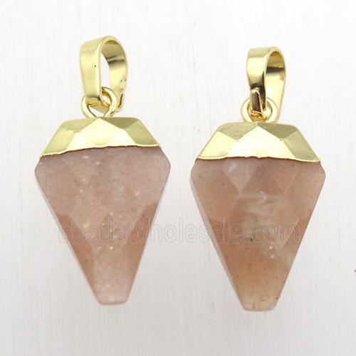 peach SunStone arrowhead pendant, gold plated