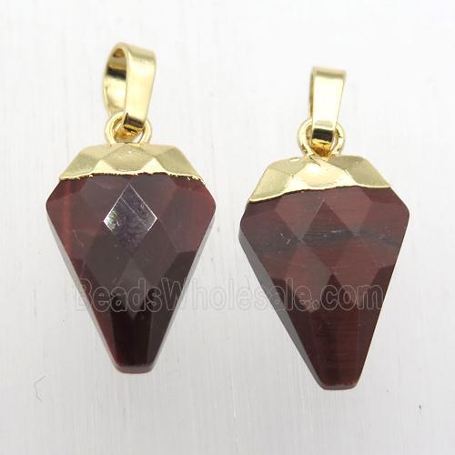 Red Tiger eye stone arrowhead pendant, gold plated