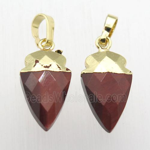 Red Tiger eye stone arrowhead pendant, gold plated