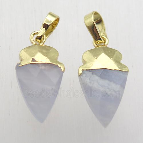 Blue Lace Agate arrowhead pendant, gold plated