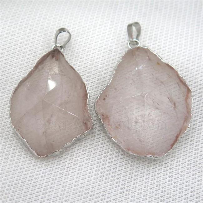 Clear Quartz pendant, freeform, point, silver plated