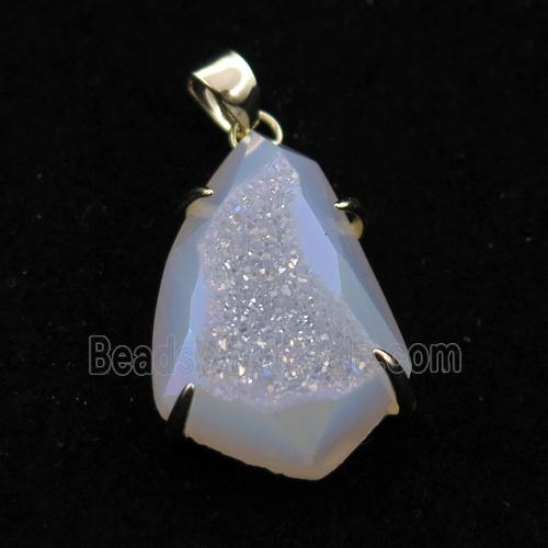 white AB-color Agate Druzy teardrop pendant
