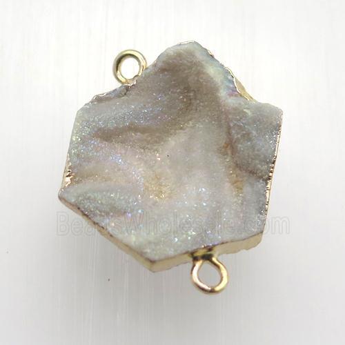 AB-color Solar Agate Druzy connector, hexagon, gold plated