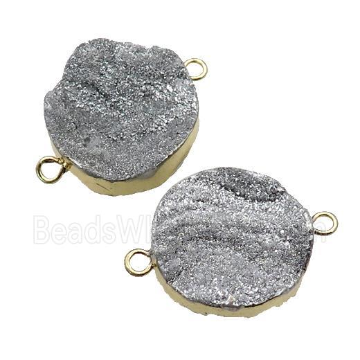 silver Solar Agate Druzy connector, circle, gold plated