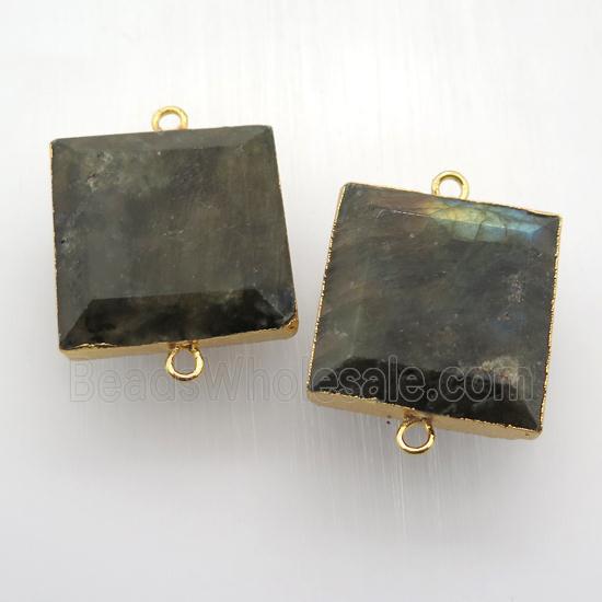 Labradorite square connector, gold plated