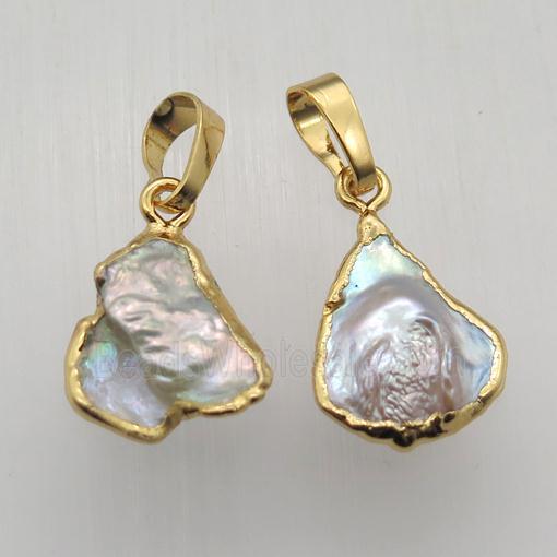 white Pearl pendant, freeform, gold plated