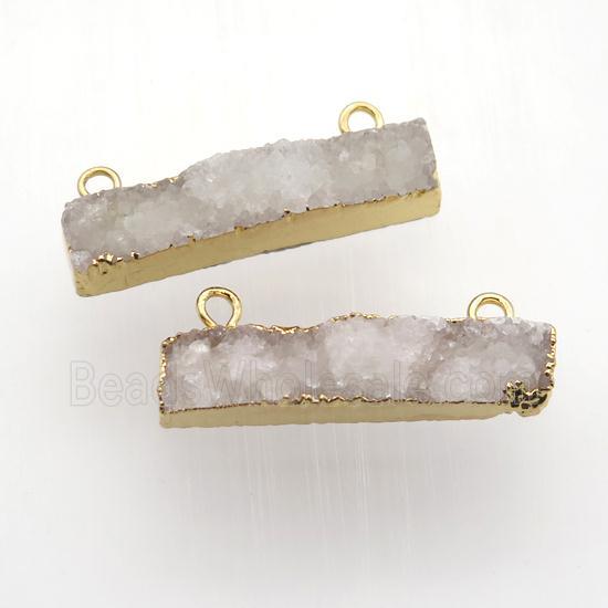 white Quartz Druzy pendant with 2loops, rectangle