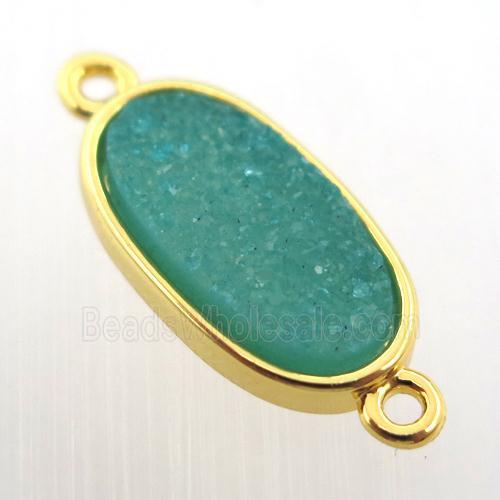 blue agate druzy oval connector, gold plated