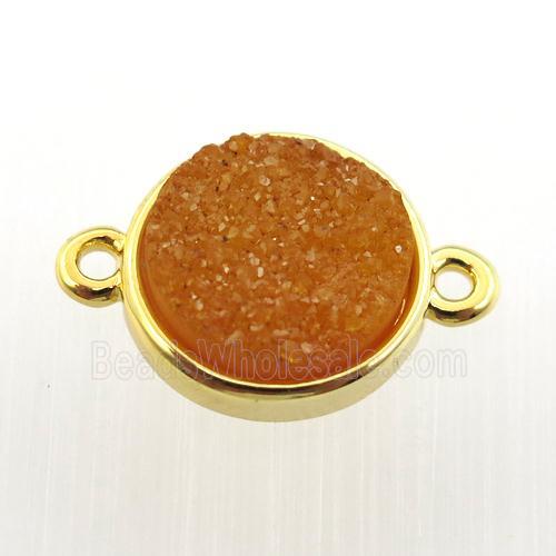 orange agate druzy circle connector, gold plated