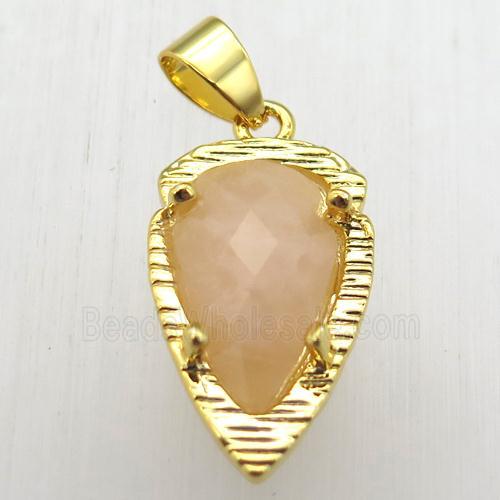 rose quartz teardrop pendant, gold plated