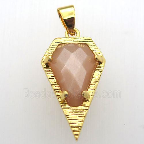 peach sunstone teardrop pendant, gold plated