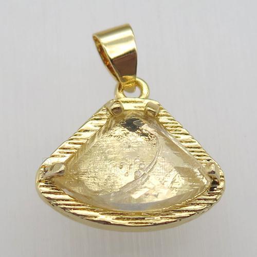 clear quartz fan pendant, gold plated