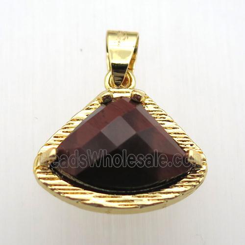 red tiger eye stone fan pendant, gold plated